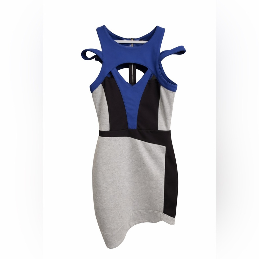 Kiwi Tucker Colorblock Cutout Bodycon Dress Blue Black Gray Zip Back
